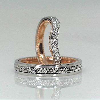 Vintage Wedding Rings with Braid v228 in Gold or Platinum with Diamonds