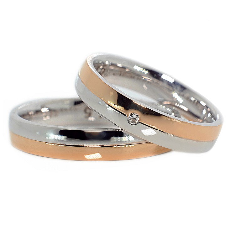 Wedding rings v258 in White and Yellow Gold with Diamond