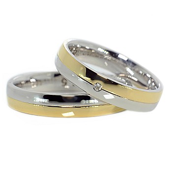 Wedding rings v258 in White and Yellow Gold with Diamond