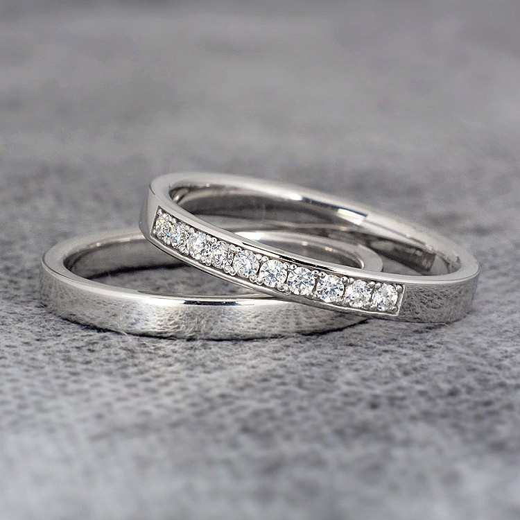 Simple Wedding Rings vp358 in Platinum with Diamonds