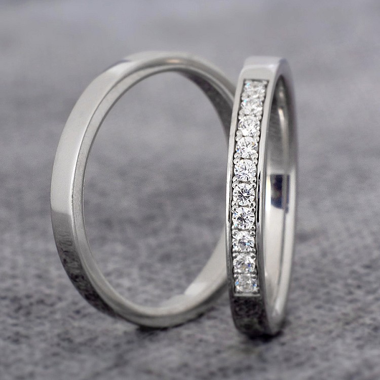 Simple Wedding Rings vp358 in Platinum with Diamonds