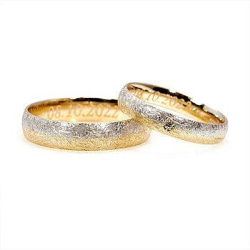 Wedding rings v873 in White and Yellow Gold with Diamond