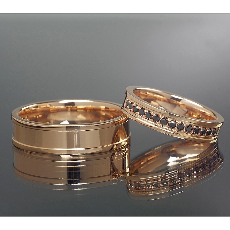 Gold v968dn Wedding Rings with Black Diamonds