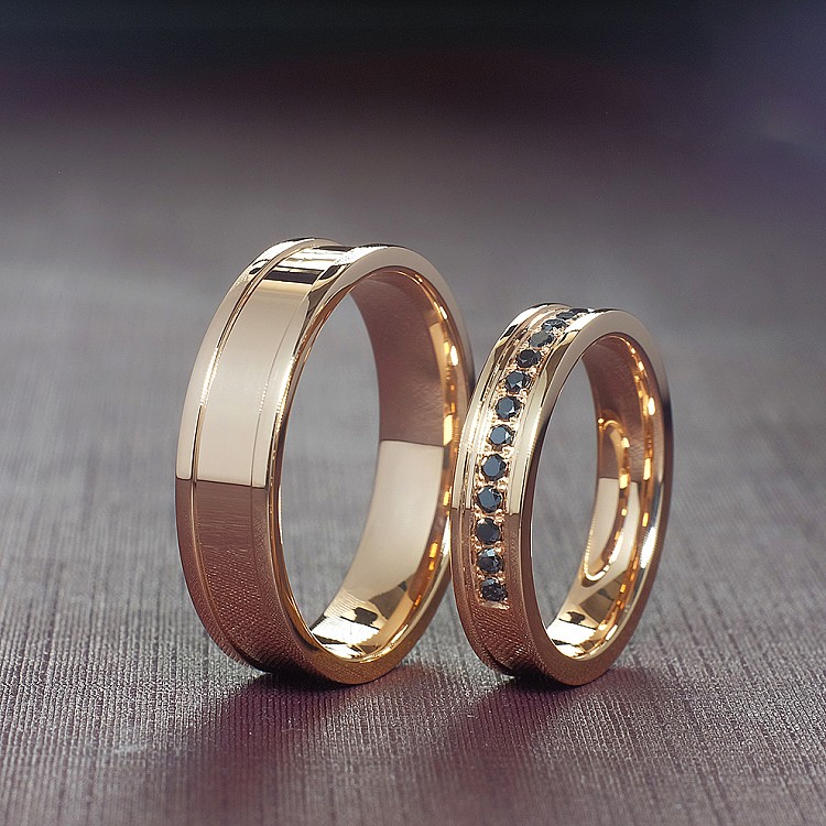 Gold v968dn Wedding Rings with Black Diamonds